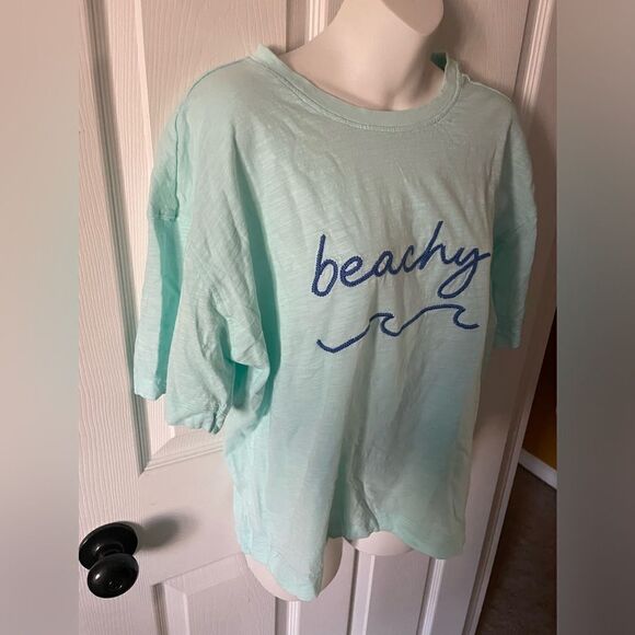 Women’s Beachy Short Sleeve Tee Shirt Mia & Tess ~ Paper Store ~ Size Large - Picture 2 of 9